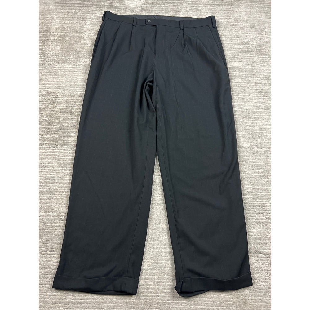 John Henry Dress Pants Men 40x32 Black Pinstripe Pleated Cuffed Trousers Regular